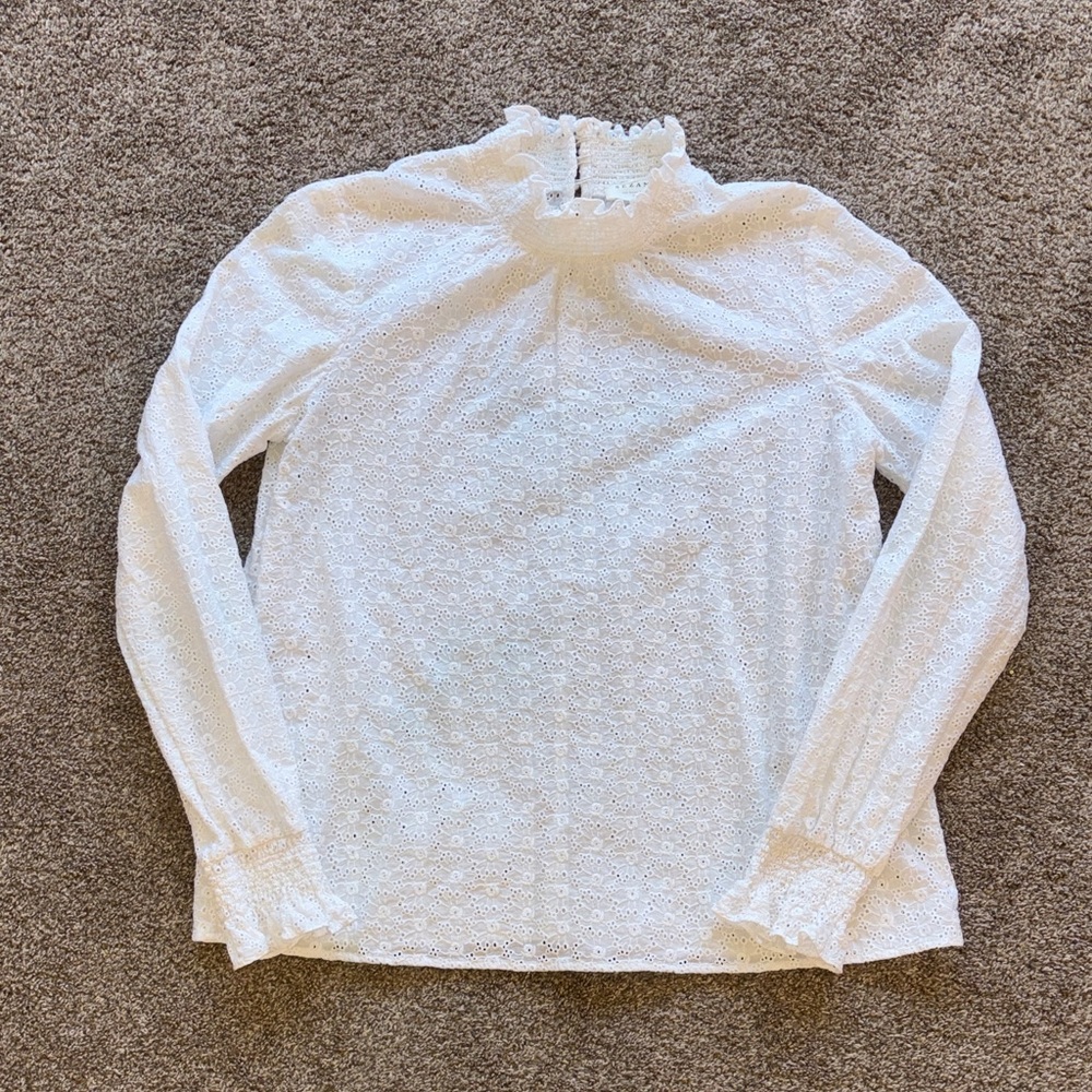Sezane Eyelet White Blouse